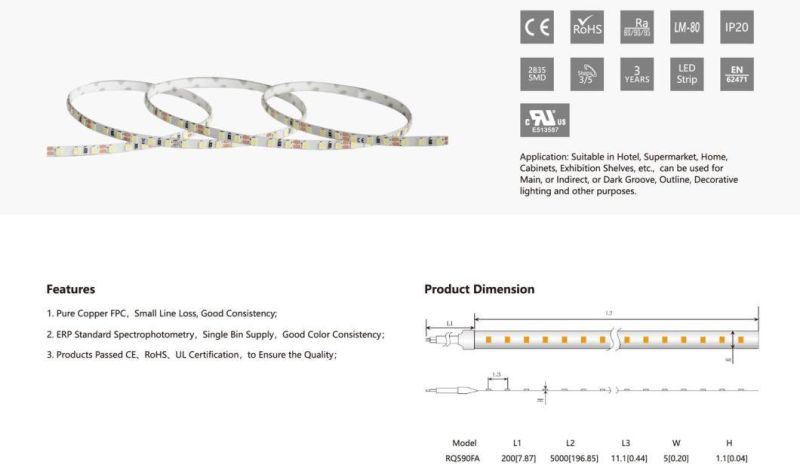 TUV-CE, UL Approved 5mm 90LEDs Flexible LED Strip