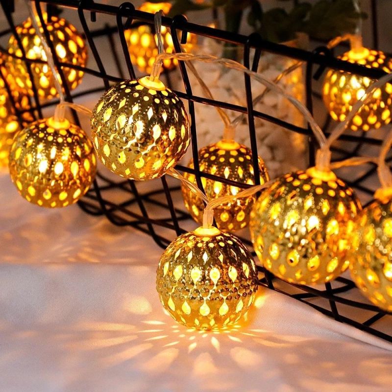 Holiday Fairy Moroccan Hollow Metal Ball LED String Christmas Decoration Light