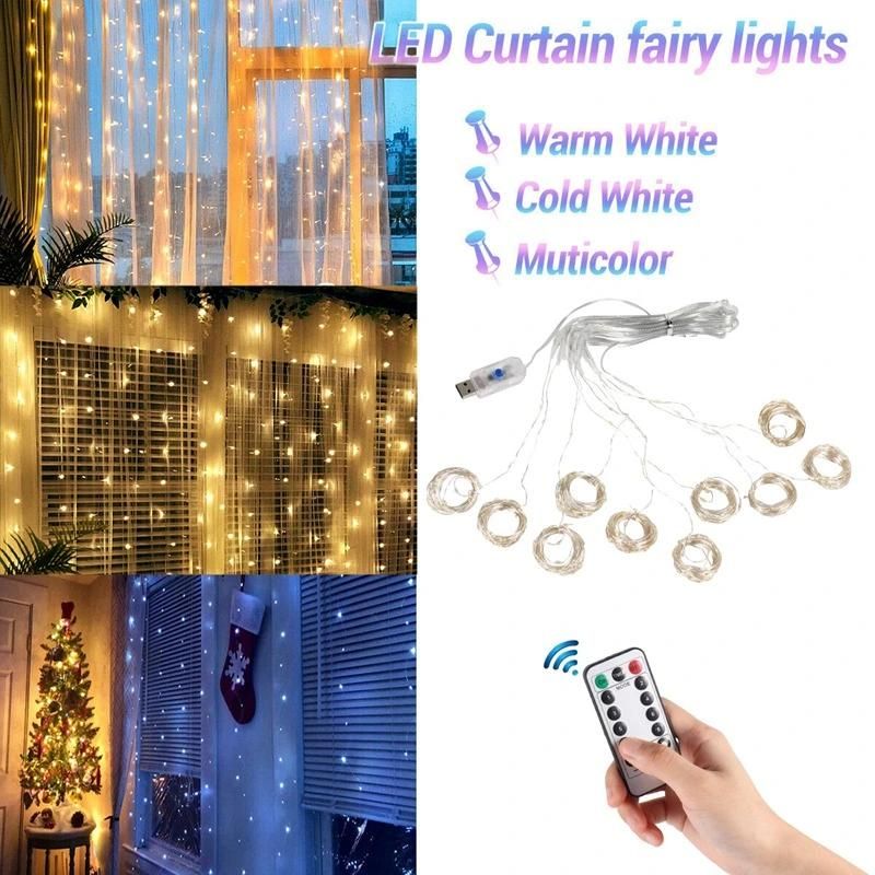 LED String Lights Christmas Decoration Remote Curtain 3m Lamp