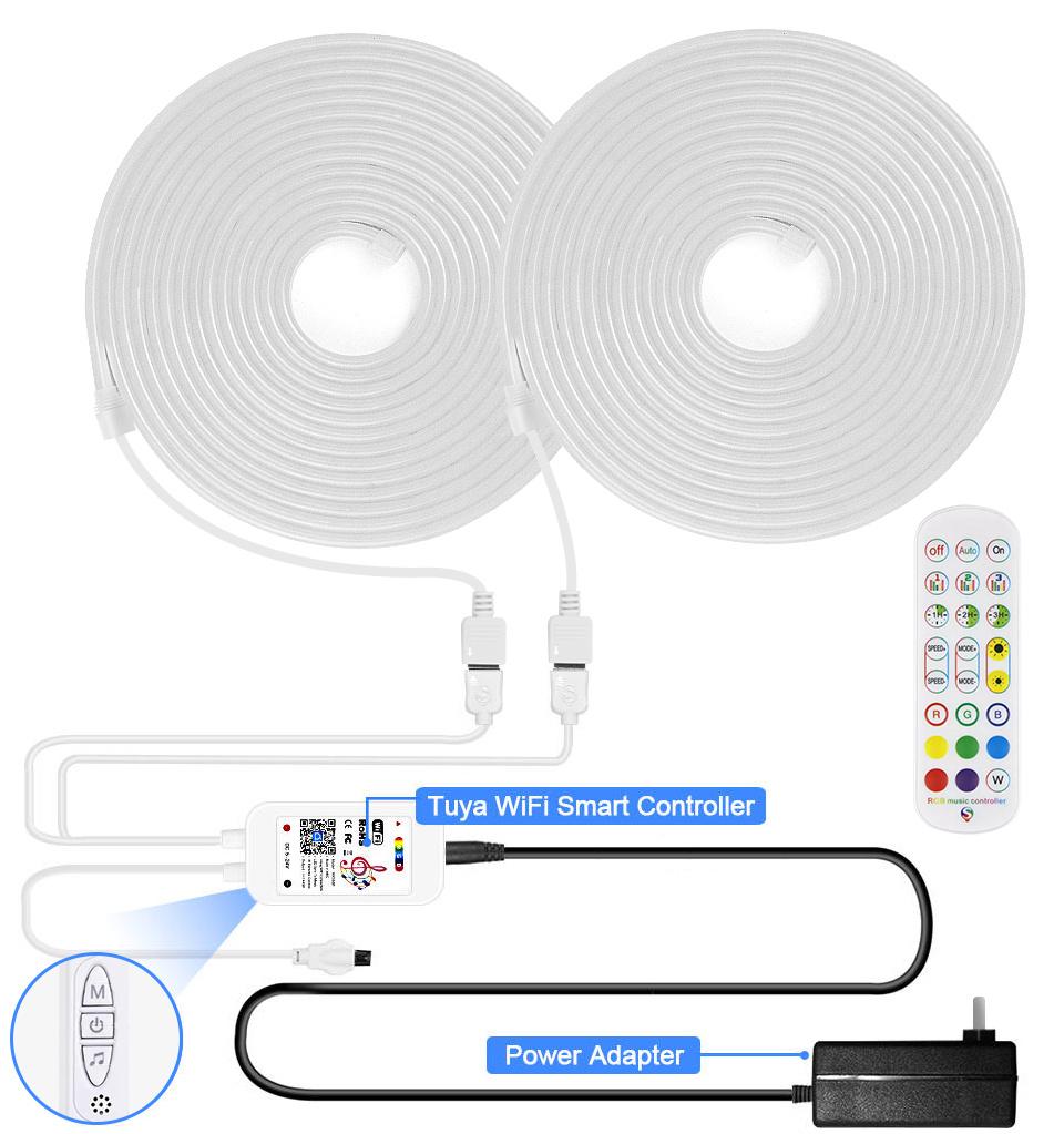 Smart LED Neon Strip Light 12V RGB Dimmable Silicone Cuttable Tape WiFi Bluetooth APP Remote Control Music Mode Strip