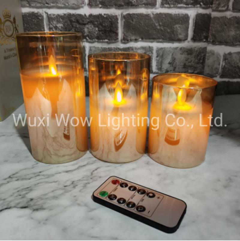 Three Sets of Golden Glass Remote Control Swing Candle Lamp Birthday Wedding Christmas Decoration Lamp