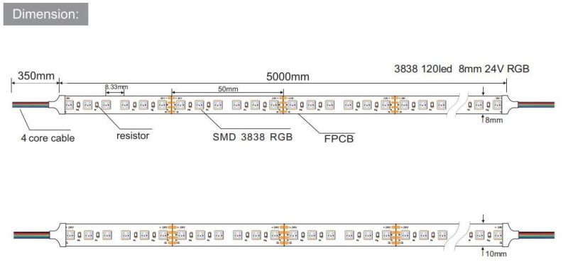 SMD3838 LED RGB Light Strip with Color Adjustable LED Lighting