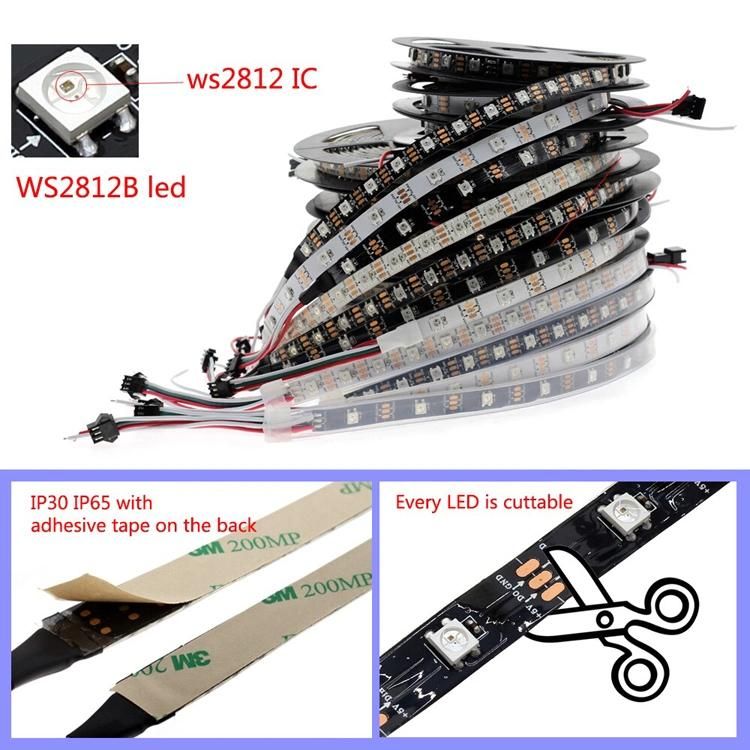 DC5V 5m Ws2812b Ws2812 LED Pixel Strip 30/60LEDs/M Programmable Individually Addressable Smart RGB Full Color LED Strip Light