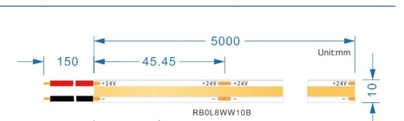 Ra90 High Brightness 95lm/W 10mm Width DC24V 528LEDs/M LED COB Strip