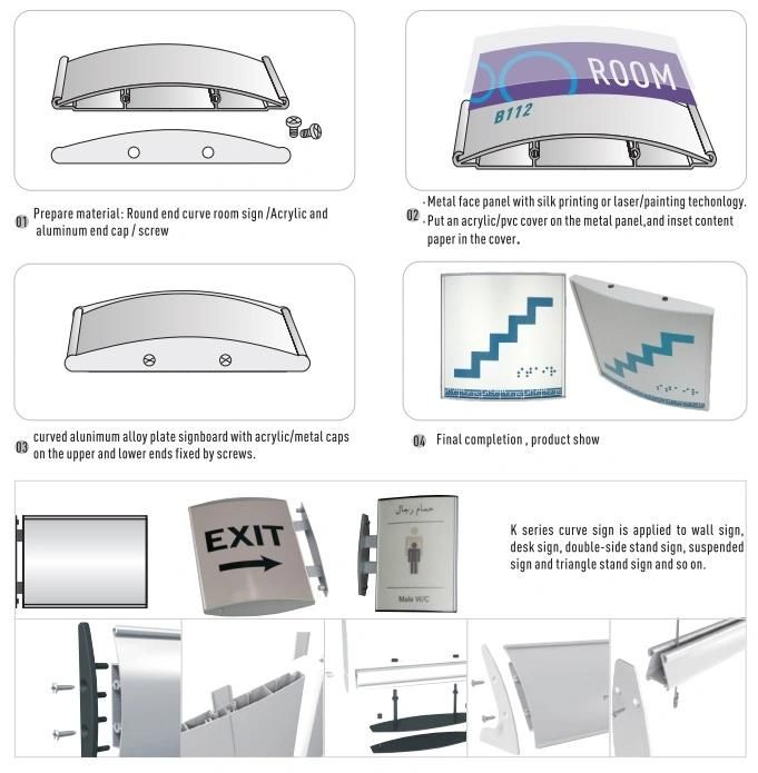 Custom Made Aluminum Extruded Signage Board Curved Door Sign Plate Wayfinding Sign