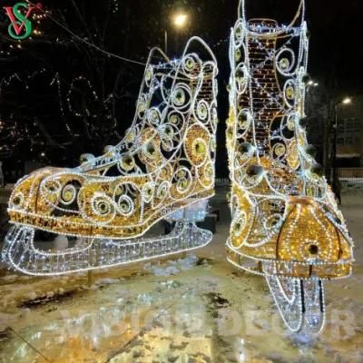 Outdoor Decoration Navidad LED 3D Motif Ice Skating Shoes Light