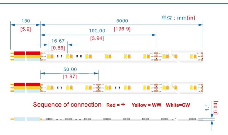 Dual Color Temperature 120LEDs/M 10mm Width DC12V LED Flexible Strip