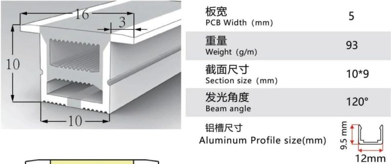 Silicon Neon Flexible Strip Light Tube with Smooth Lighting, 10*10mm Rubber Profile