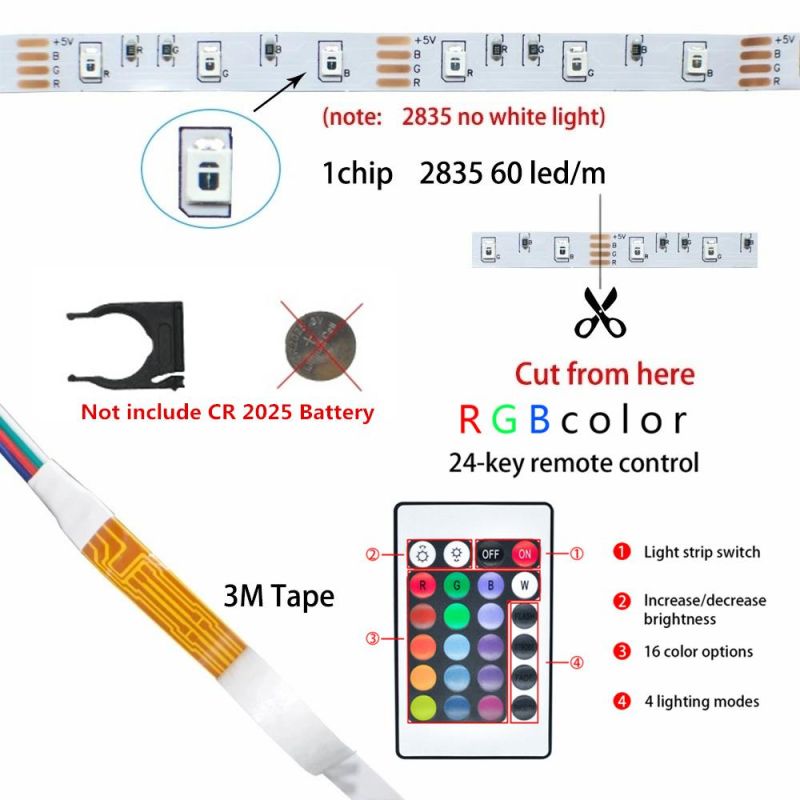 5V 2835 LED Light Strips Decoration Lighting USB Infrared Remote Controller Ribbon Lamp for Festival Party Bedroom RGB Backlight