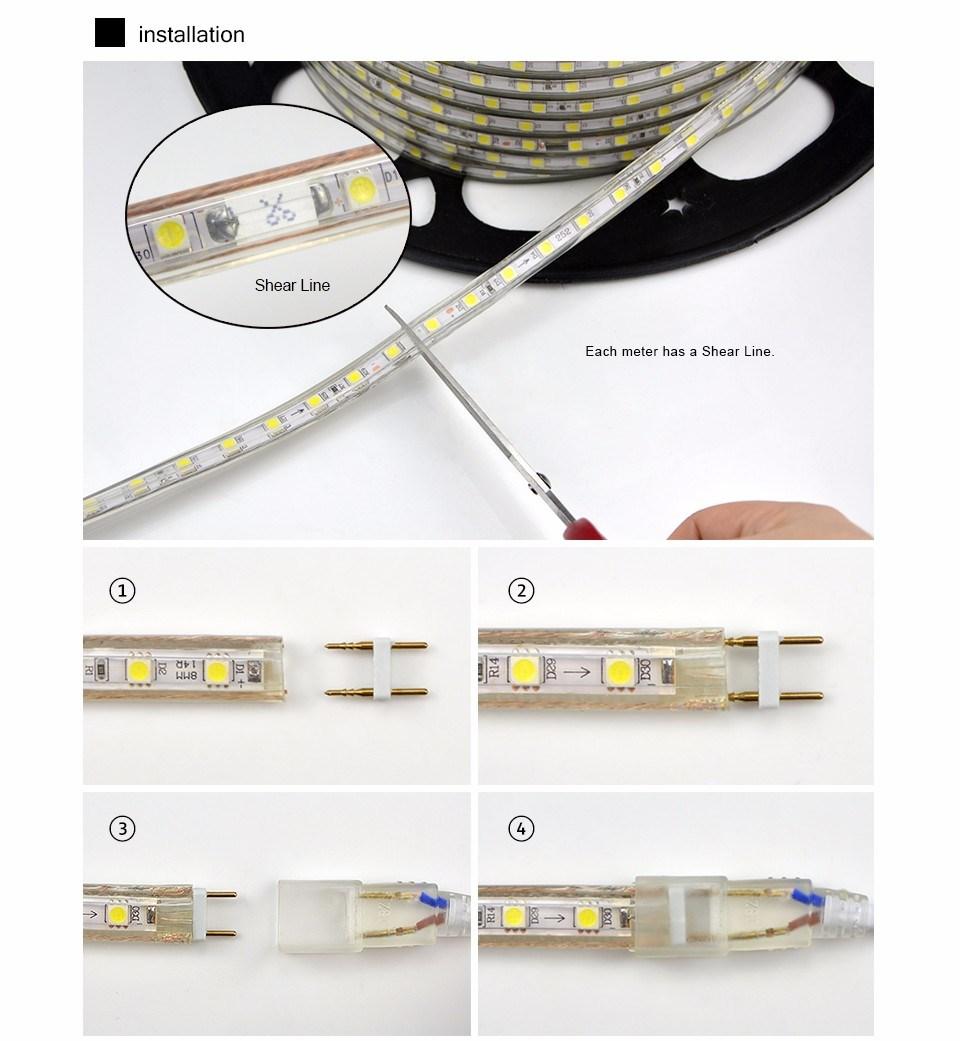 50m/Roll 100m/Roll SMD 5050 Single Color RGB LED Strip Rope Outdoor High Voltage 110V 220V LED Strip Light IP67 IP68