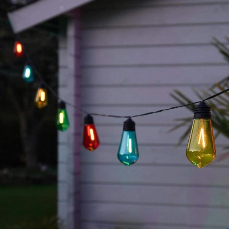 Solar Powered Filament Effect 10 LED Bulbs by Festive Lights Outdoor Retro Festoon Lights