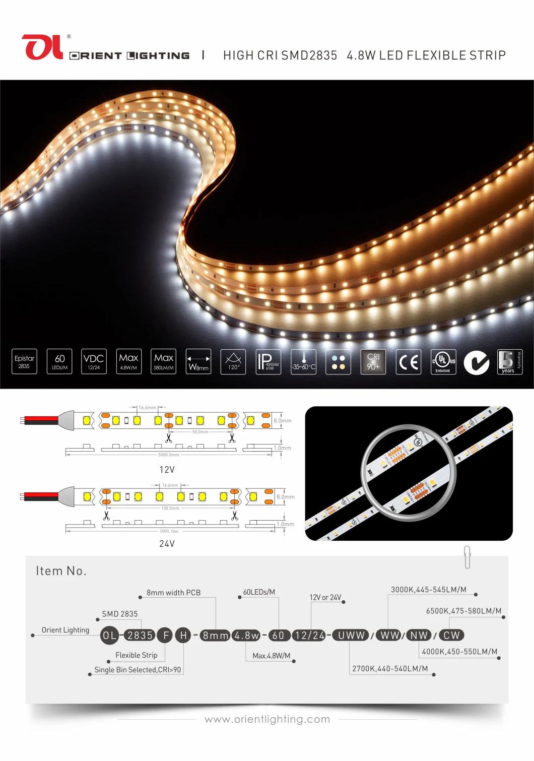 UL 2835 4.8W 24V 60LEDs Flexible Strip Light LED