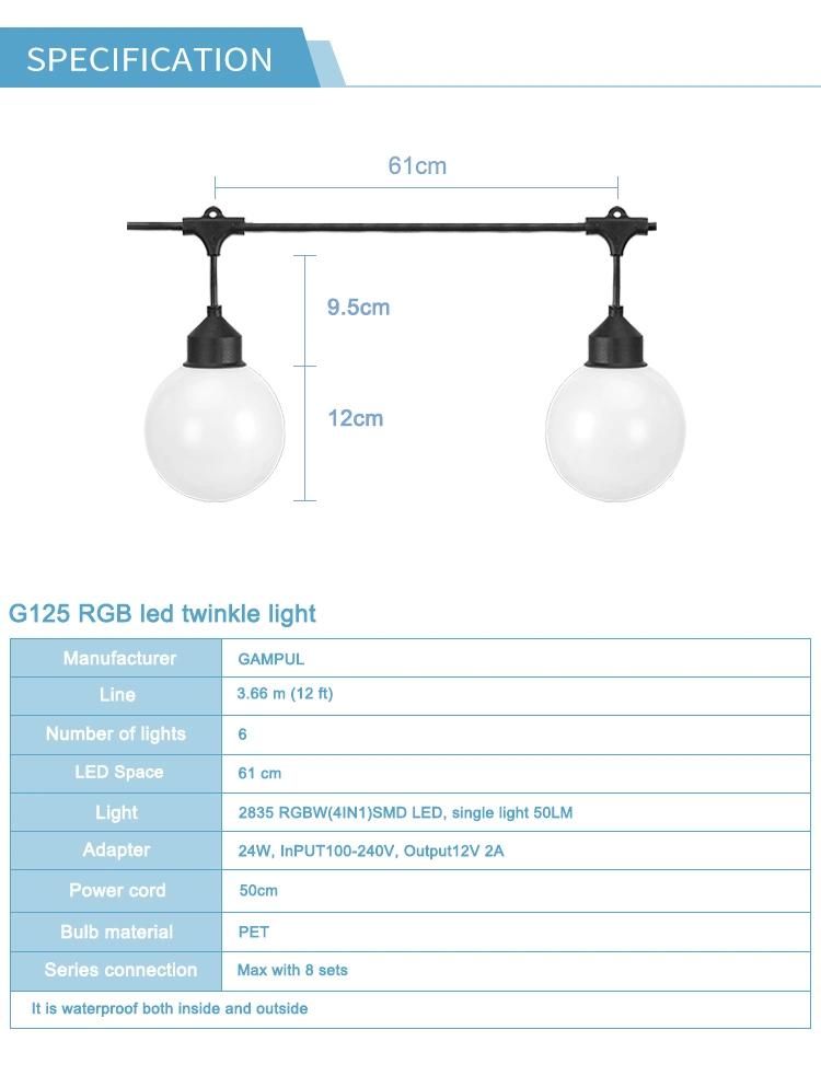 G125 Globe String Light Multicolor Color Changing For Holiday Lamp