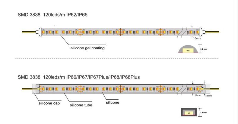 3838 LED Dimmable Strip 12V/24V 120LEDs Color Temperature Adjustable