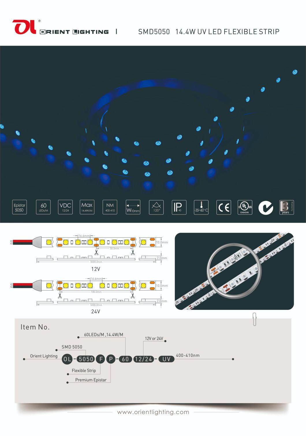 5050 14.4W Full Spectrum LEDs UV Flexible Strip Light LED