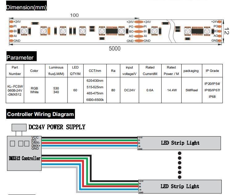 5050RGBW Digital Dream Color 60 LEDs 10IC DMX512 Piexl Strip Light Customization LED Tape Light