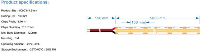 COB LED Strip Ligthing DC 24V Linear Dotless Pure Copperfpc