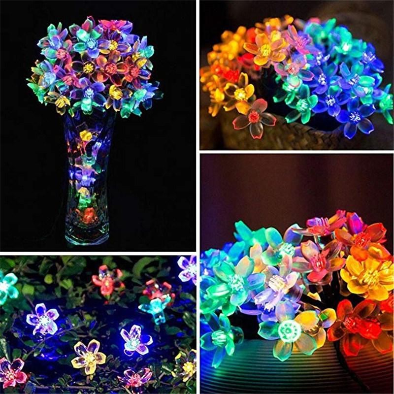 Peach Blossom Flower LED String Fairy Lights Solar Garland