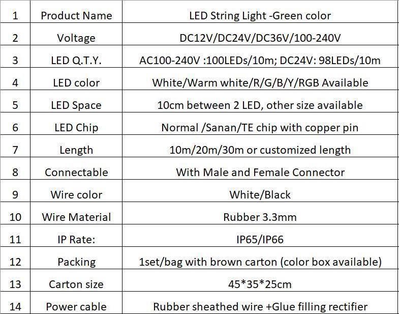 LED String Light LED Rubber Cable Waterproof Outdoor Holiday Lights