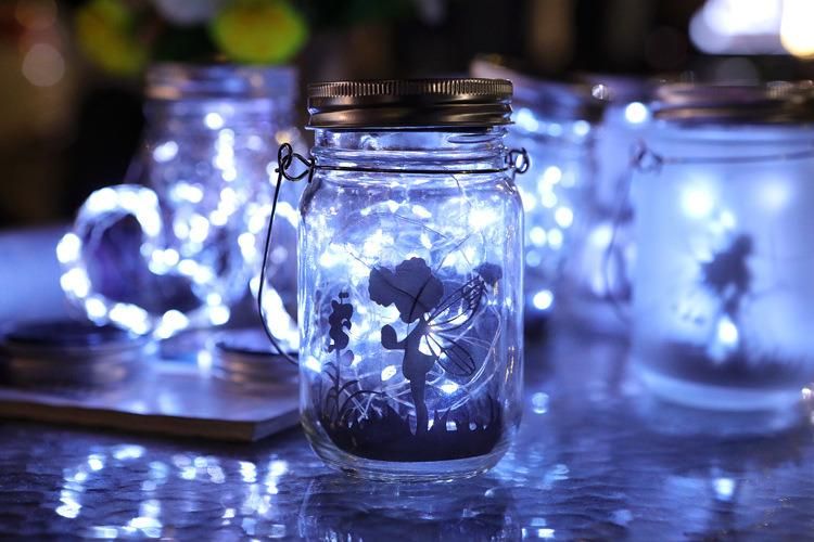 LED Solar Garden Decorative Lights Frosted Elf Jar Mason Jar Lights Fairy Lights