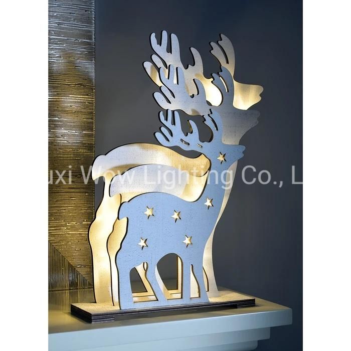 3 Layer Reindeer Table Christmas Decoration Wood 30 Cm - White