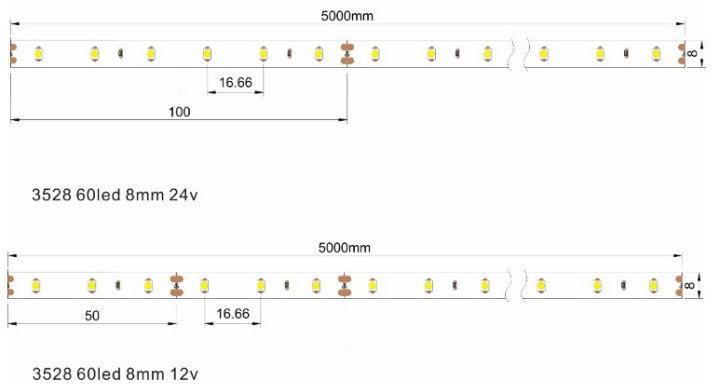 High CRI Length Optional Cutable LED Rope Light SMD3528 Waterproof LED Strip IP65 12V 24V DC Flexible LED Strip Light with 3 Years Warranty