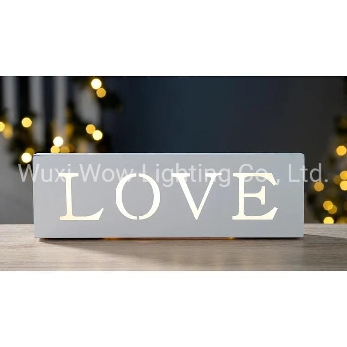 LED Christmas Sign Decoration Wood 38 Cm - White - Love