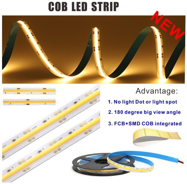 LED COB Strip Light High Density 480 LEDs/M 12V 24V Flexible Dotless LED Strip Lights LED Flexible Strip