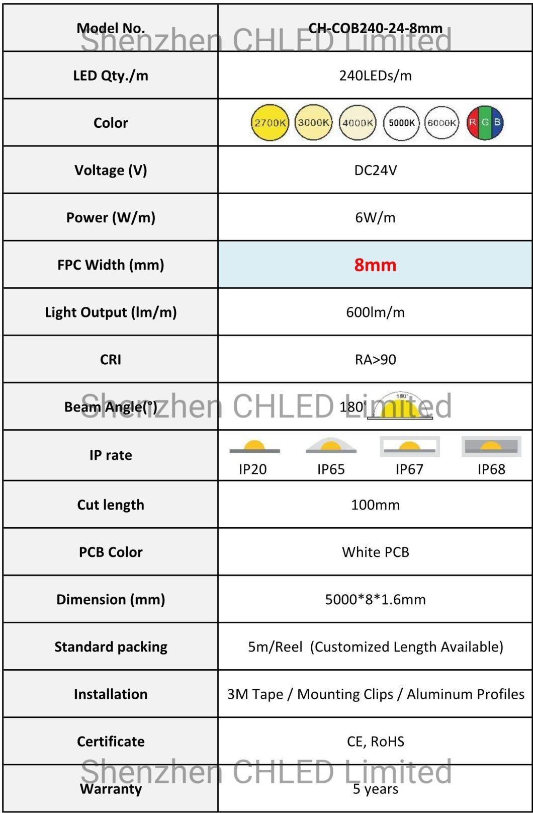 Waterproof IP67 High Density 512 LEDs COB Lights DOT Free COB LED Light Strip for 12V 24V Linear Light Commercial Decoration Lighting