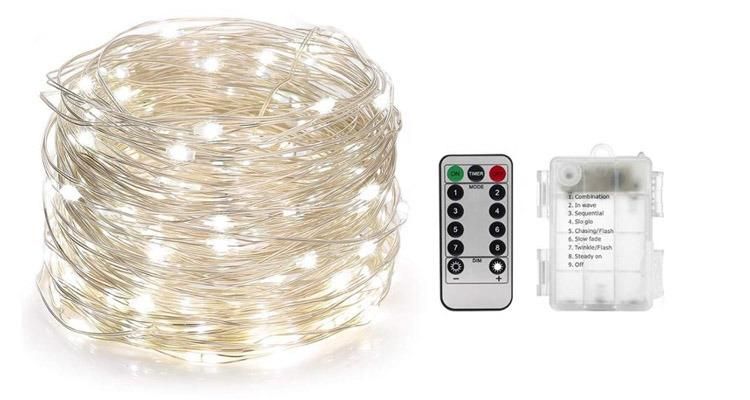 Battery LED String Lights, Christmas Decorations Lights Warm White/Four Colors Dimmable Copper Wire String Lights