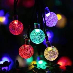 Solar Outdoor Crystal Ball String Lights 20FT 30 LED Light String Globe Garland Lamp