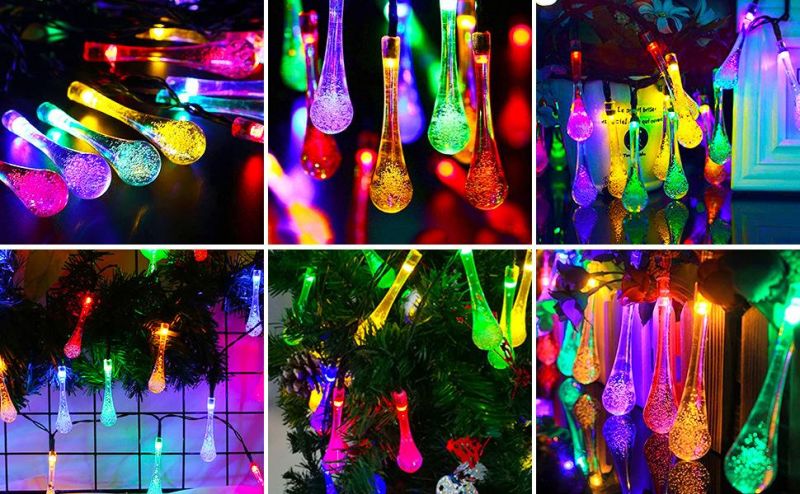 Solar Outdoor Christmas String Lights 6.5m 30 LED Fairy Flower Waterdrop Decorative Light for Indoor Christmas and Party