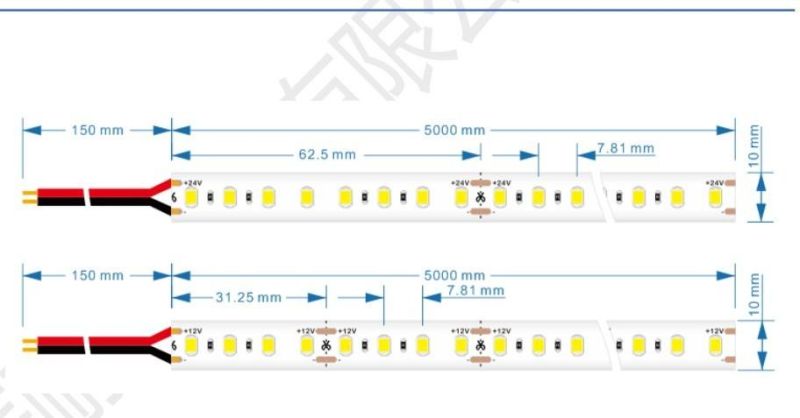 Ra90 High Bright 166lm/W DC24V 10mm Width LED Flexible Strip