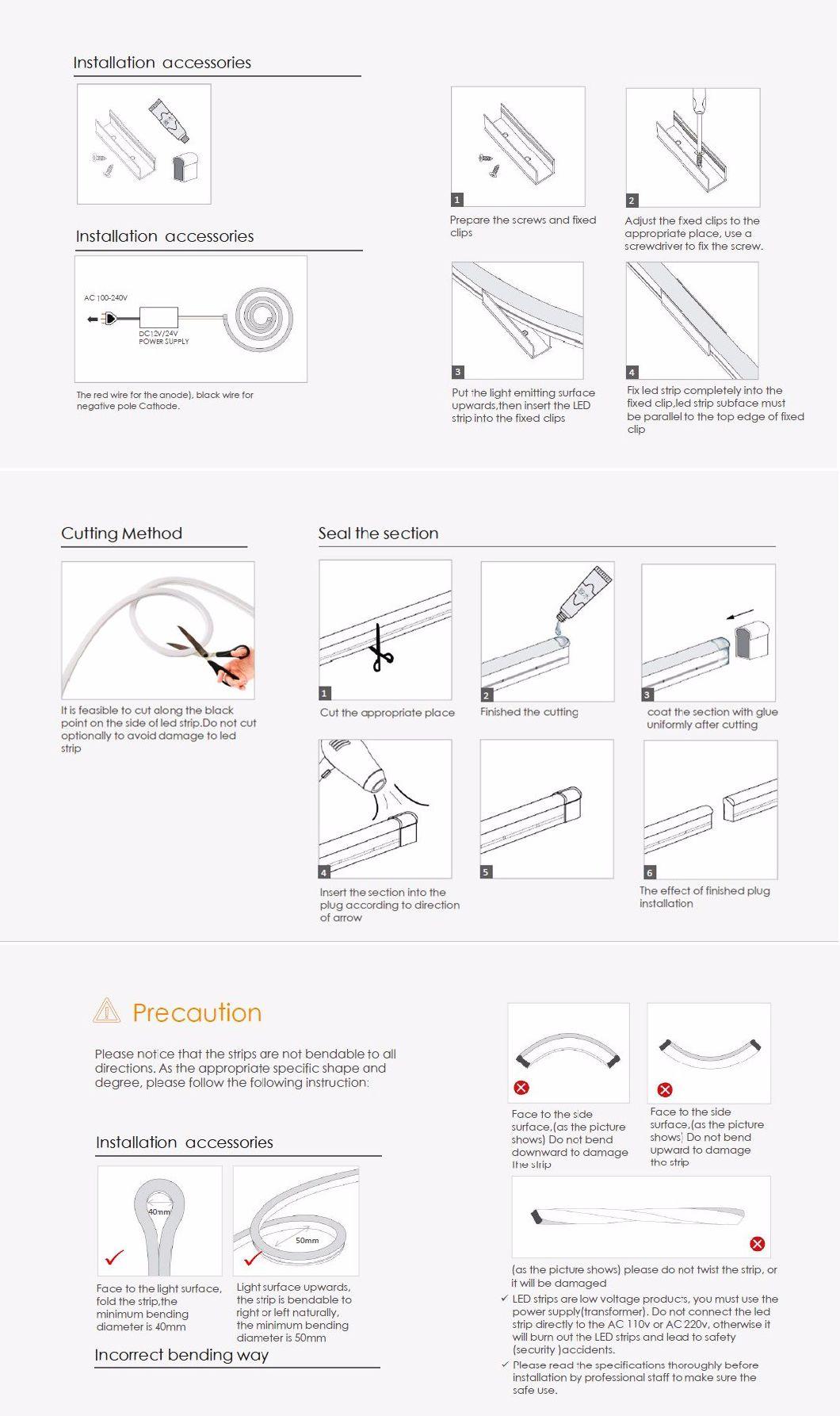 IP67 DOT Free 24V 12V Silicon LED Flexible Strip