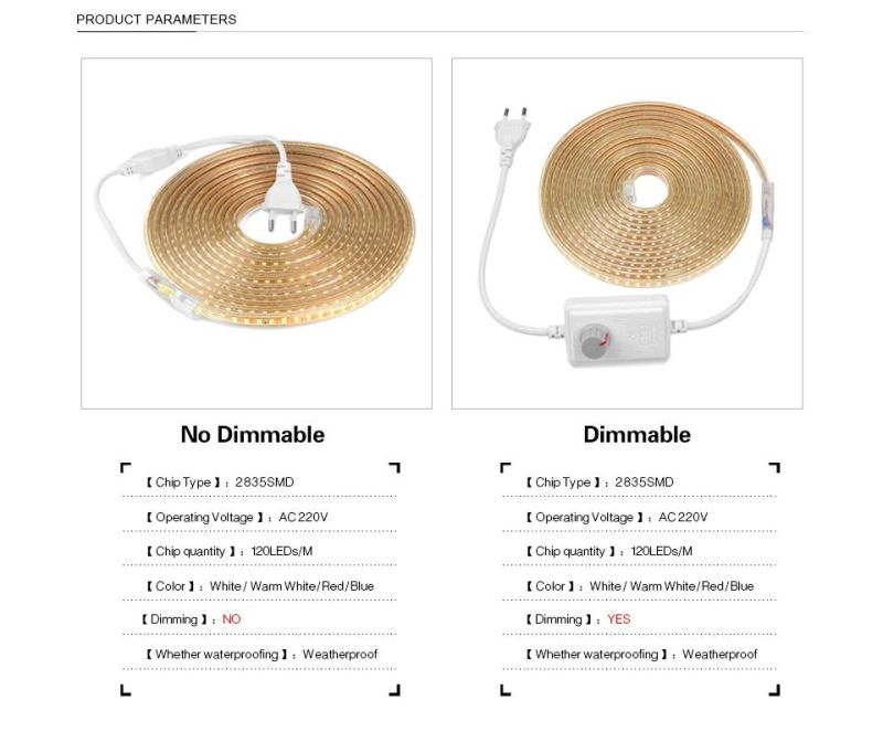 Super Bright SMD2835 Dimmable 220V LED Strip Light