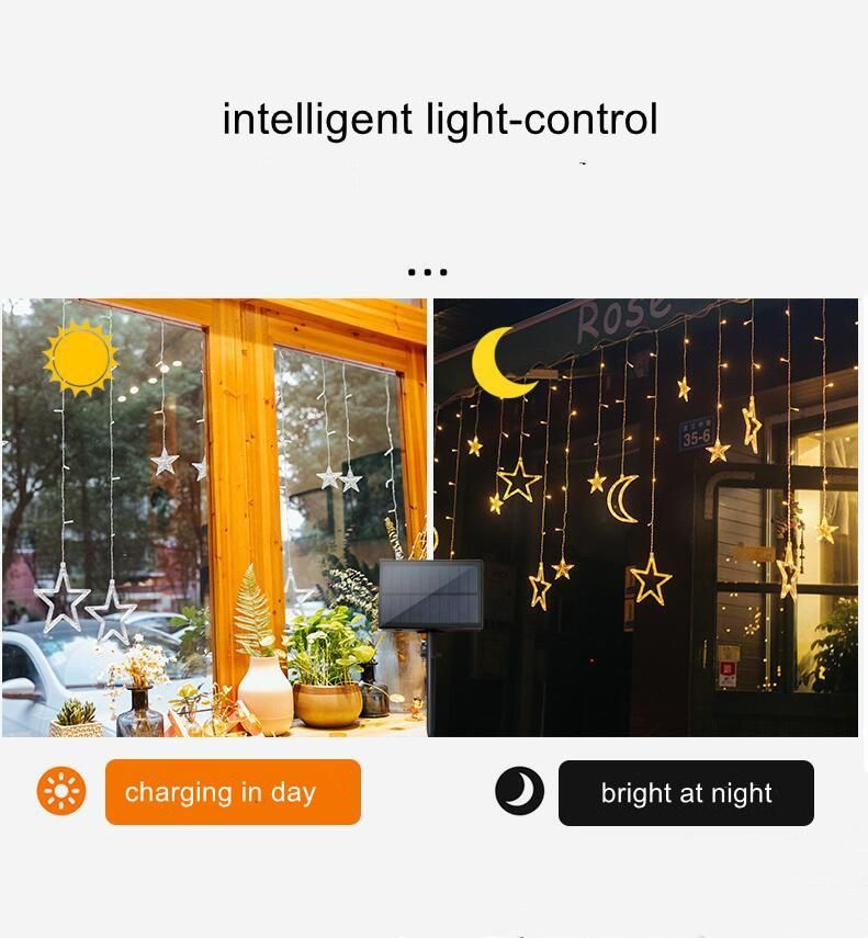 Cheap Price Window String Fairy Lights for Christmas Wedding Decoration Lights for Home LED Icicle Light with Moon Star Curtain Light