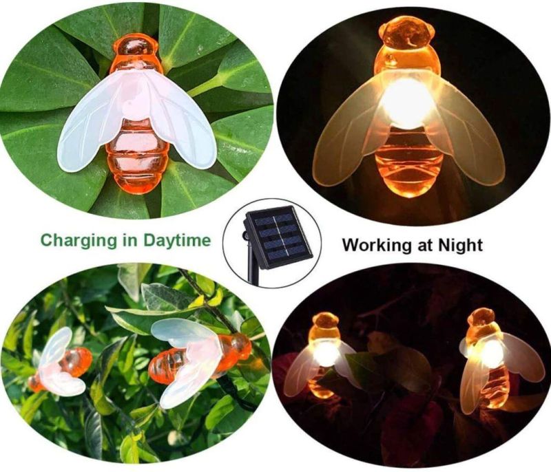 Solar Bee String Lights, LED Waterproof Solar Honeybee Fairy Lights