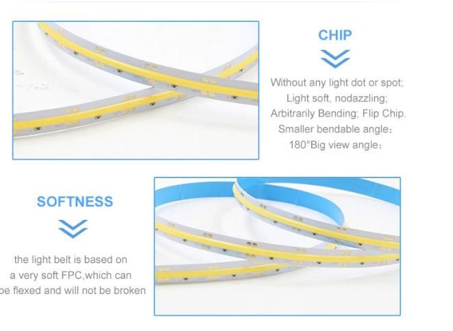 Good Seller 180degree Big View Angle High Bright 12V 24V 480LED/Meter Flexible COB LED Strip Without Light DOT