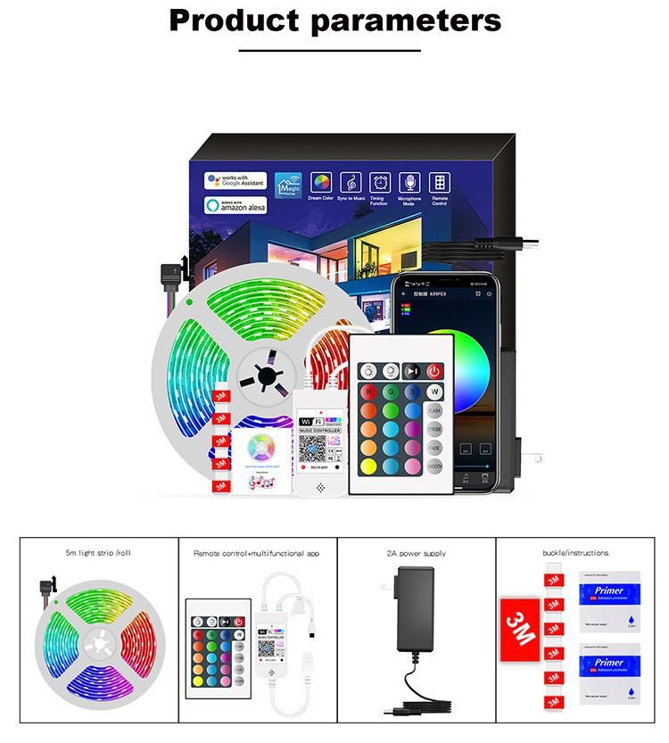 20m 12V Perfect Color LED Strip Lights Rgbww 5050 WiFi for Room Strip Cabinet Party