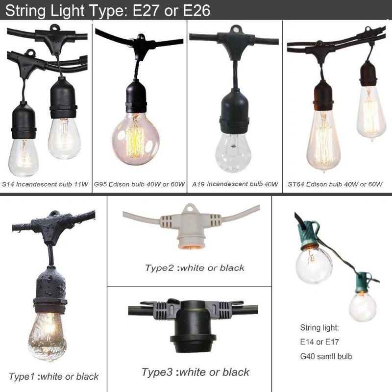 S14 2W LED Edison Light Bulbs E27 Waterproof Vintage LED Bulb for String Light Replacement