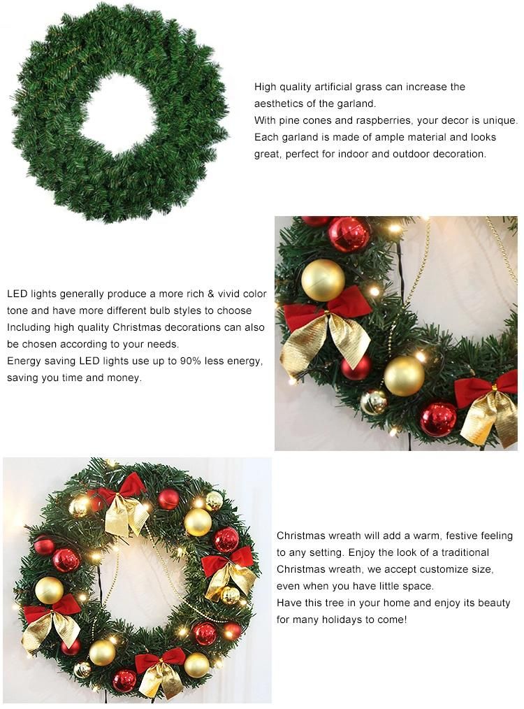 Decorative Round Christmas Wreaths with LED Garland