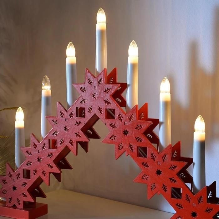 Candle Bridge Arch Table Decoration Wood 33.5 Cm Red