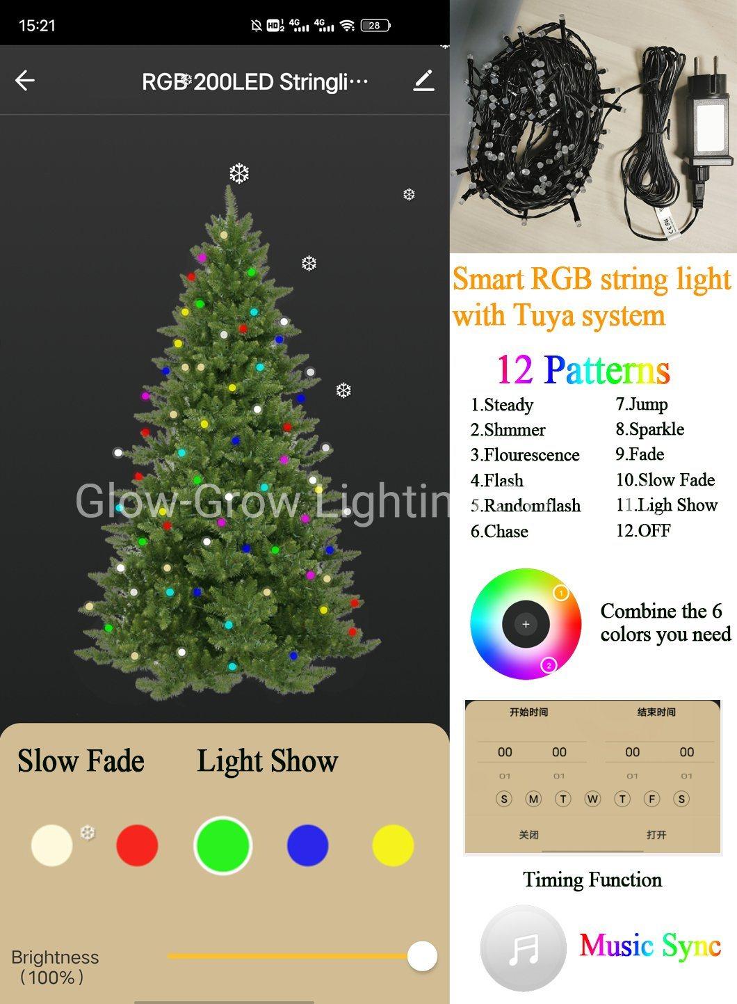 Dimmable Multi-Color Optional RGB Tuya Smart Christmas Tree LED String Light Fairy Light with Music Sync for Home Holiday Patio Decoration