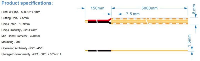 Dotless COB LED Strip CRI8090 Pure Copper FPC IP20 Flexible