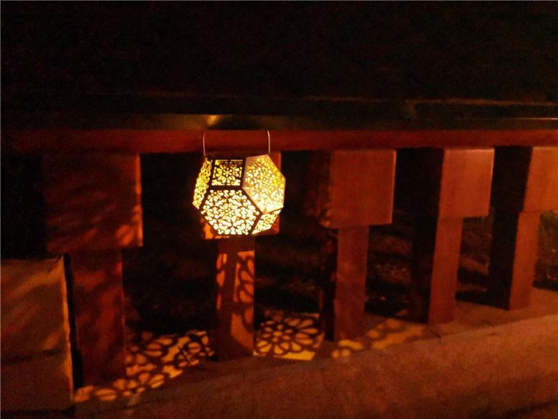 Steel Art Hollow out Round Lantern Hanging Decoration Light LED Solar Christmas Light