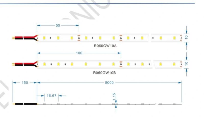 60LEDs/M DC24V 10mm 100lm/W LED Flexible Strip