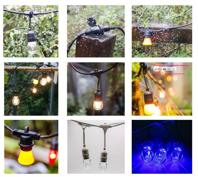 Outdoor Weatherproof Commercial Grade LED String Light with Hanging Sockets Bulbs S14 S60