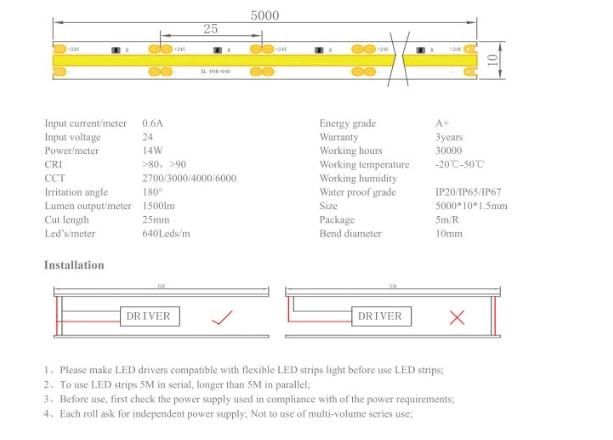 2019 New IP20 Nonwaterproof COB LED Strip Light