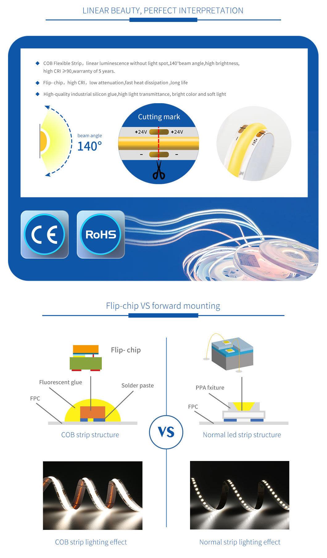 COB Strip, CE RoHS UL, Linear Consistant Lighting, No Spots, Decoration Light, Flexible Strips