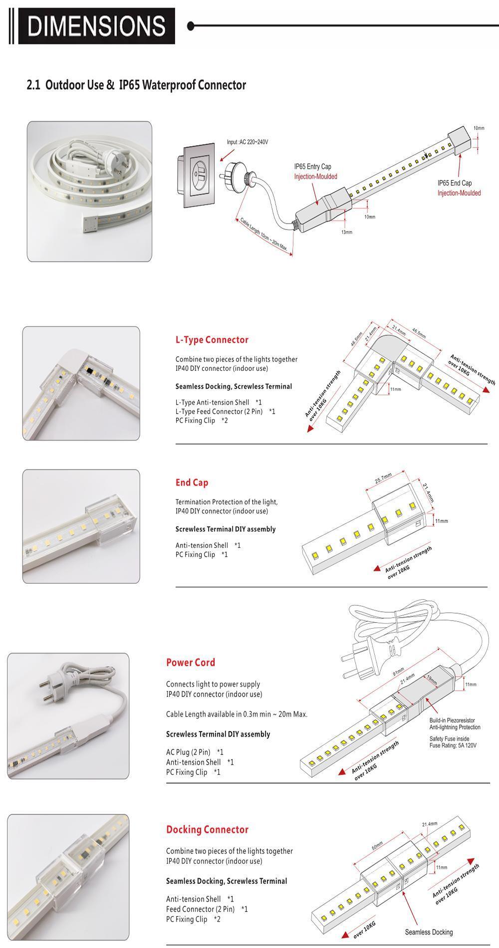 220V LED Strip Light 2835 120LED Silicon Extrusion Flexible Waterproof